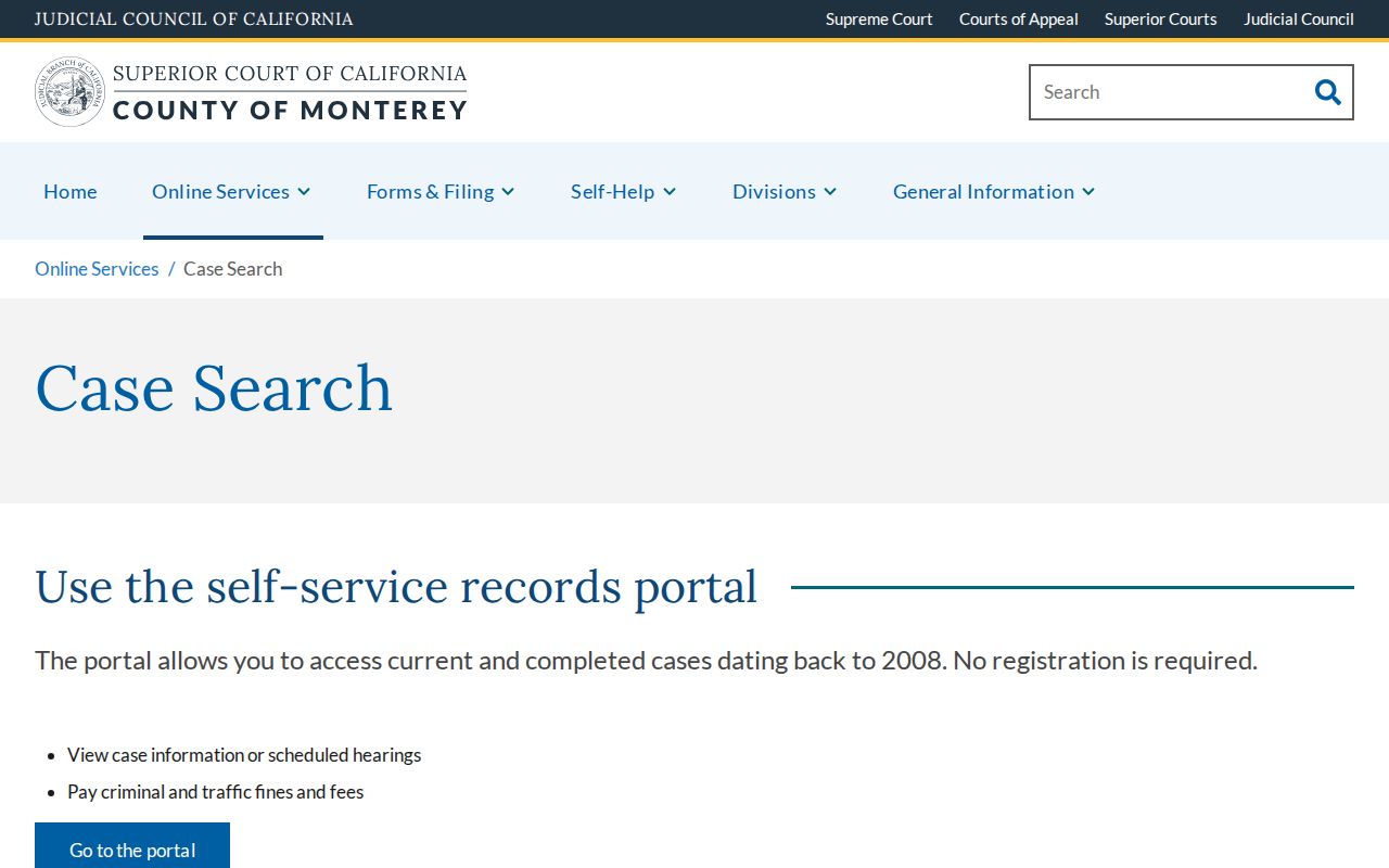 Salinas people search instructions for Monterey court case records