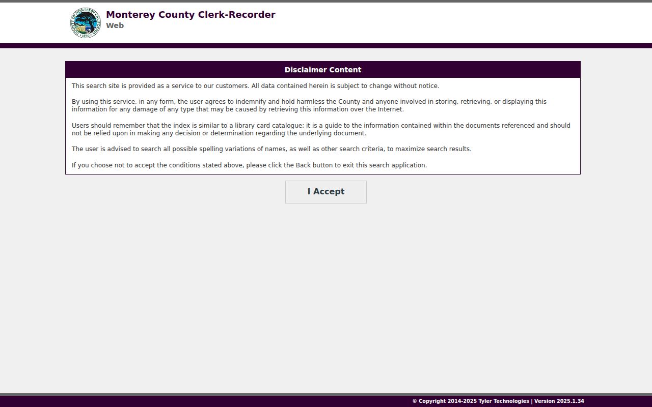 Salinas people search view of the Monterey County current recorder index