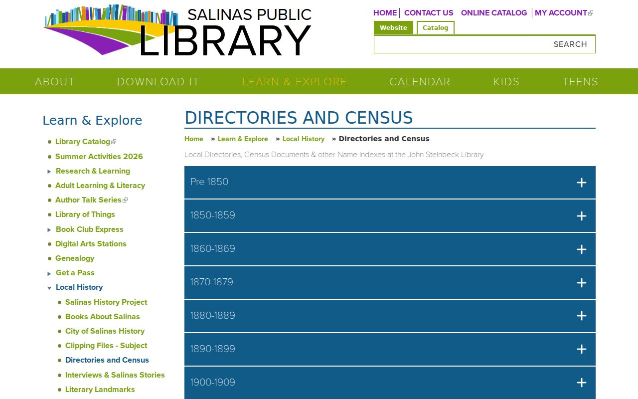 Salinas people search list of library directories and census records