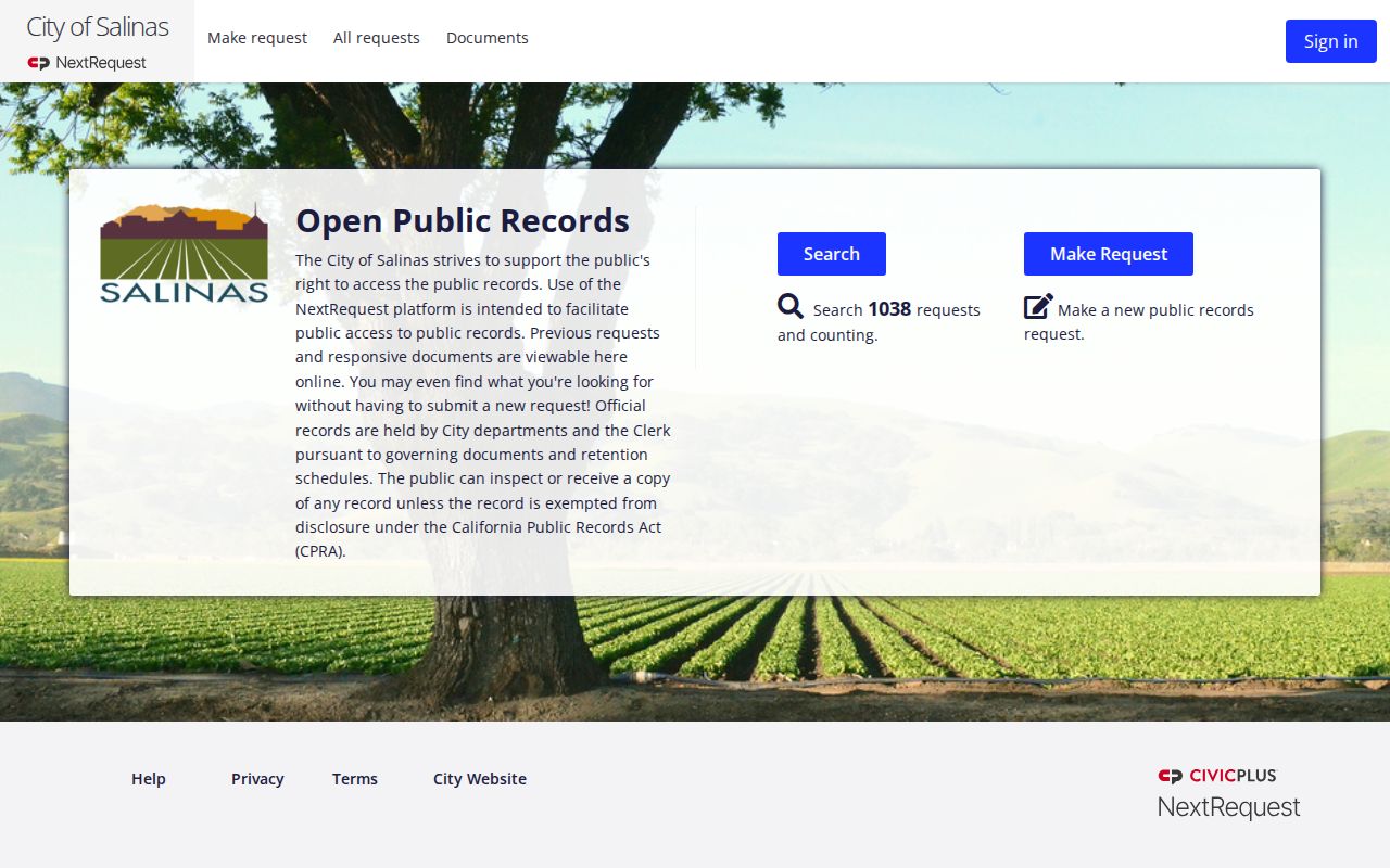 Salinas people search view of the city public records request portal