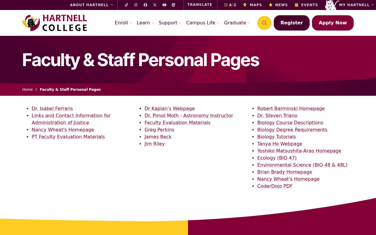 Salinas people directories Hartnell College faculty personal pages