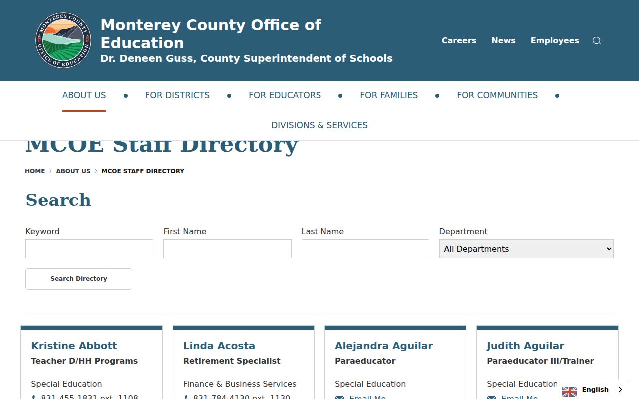 Salinas people directories MCOE staff search fields and entries